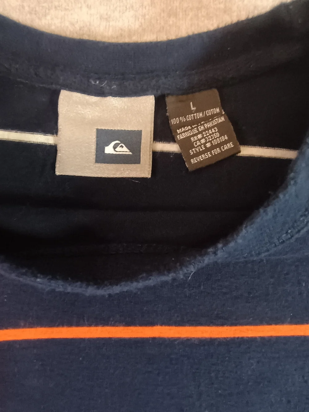 Quiksilver Navy Striped Pocket Tee with Orange & White Lines
